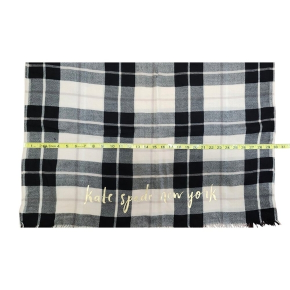 Kate Spade New York Woodland Plaid Wool Gold signature Scarf MSPR $128 - Picture 9 of 10